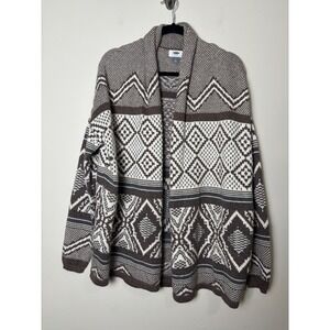 Old Navy Womens Fair Isle Cardigan Sweater M Oversized Open Front Boho Cottage
